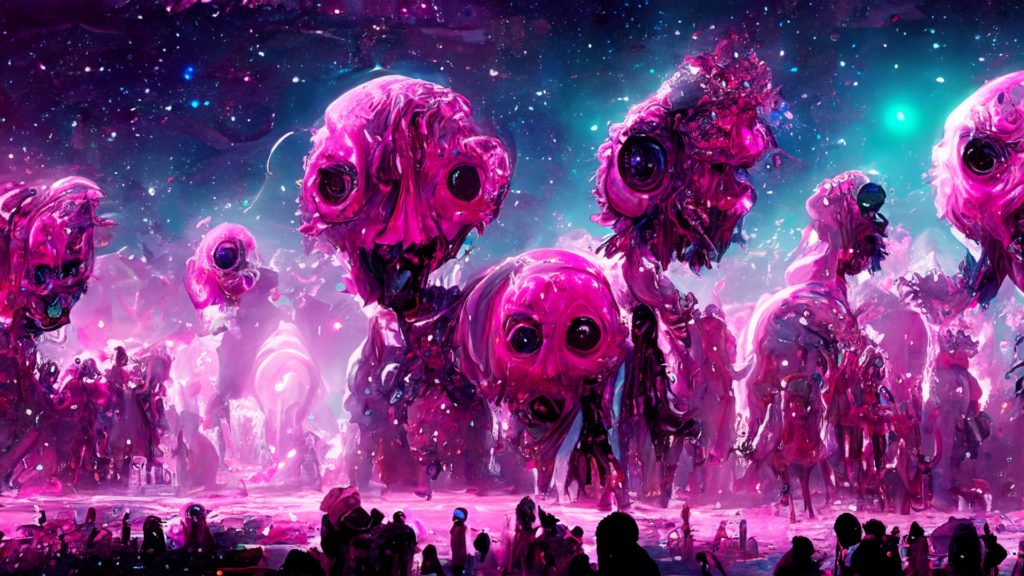 psycedelic rave in universe with pink monsters_03